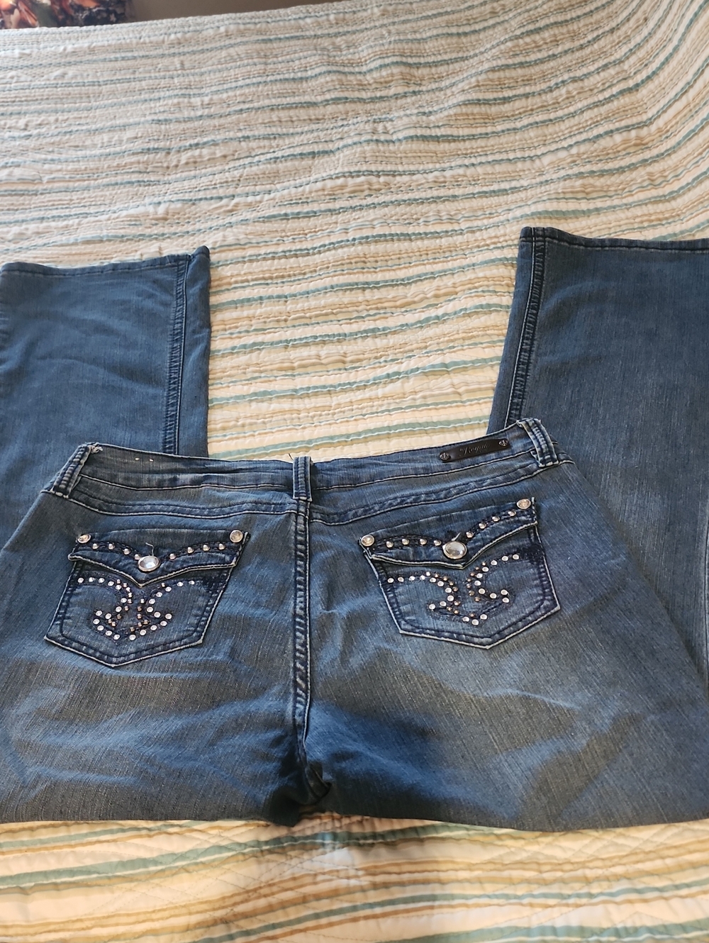 Royalty By MI Dark Blue Boot Cut Jeans with Rhinestone Pockets